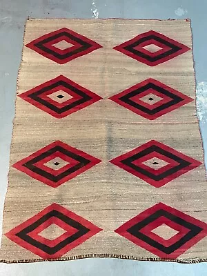 Authentic Antique Navajo Rug Blanket Transitional  Heavy Wool Weaving  52x70in • £761.97