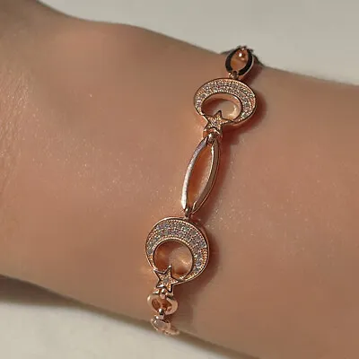 6Ct Round Cut Simulated Diamond Moon & Star Bracelet 14k Rose Gold Plated Silver • $170