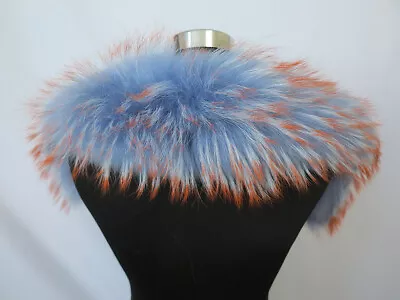 100% Real Raccoon Fur Hood Collar/neck Wrap/unisex Jacket Cap Blue Collar Scarf  • $29.99