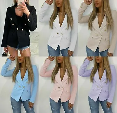 £24.95 • Buy Women’s Ladies Gold Button Double Breasted Padded Shoulder Blazer Outwear Jacket