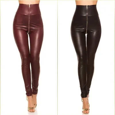 Koucla Women High Waist Wetlook Leather Look Leggings With Zip Milax-Fashion • £22.32