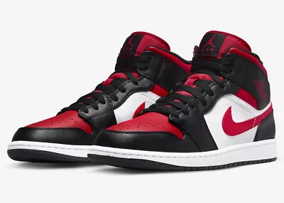 Air Jordan 1 Mid 'Bred Toe' Red Black White 554724 079 Men's Size 8-14 New 2022 • $150