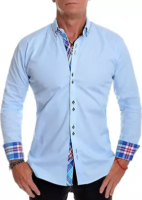 Mens Long Sleeve Smart Shirt With Classic Button Down Collar Slim Fit Italian De • £33.10