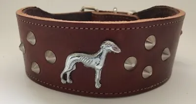 £15.99 • Buy Greyhound/whippet/lurcher Real Leather Collar - Silver/brass