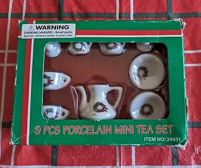 Christmas House Miniature Porcelain Tea Set 9 Piece Doll House 1:12 Vintage New  • $13.99
