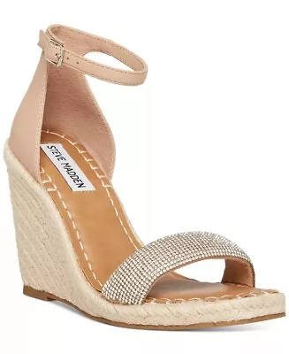 Steve Madden Submit Nude Rhinestone Fashion Open Toe Espadrille Wedge Sandals • $49.99