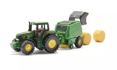 Siku 1665 - John Deere 7530 Tractor With 990 Baler Trailer - Scale 1:72 • $27.95