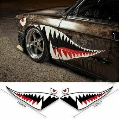 2x 59'' Shark Mouth Tooth Teeth Sticker Vinyl Graphics Car Side Door Decor Decal • $33.11