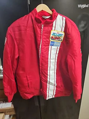 Vintage FORD Bill Elliott Autographed NASCAR RACING Patch Jacket Red White • $14