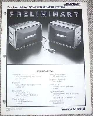 BOSE Pro RoomMate Powered Speaker System Service Manual • $7.99