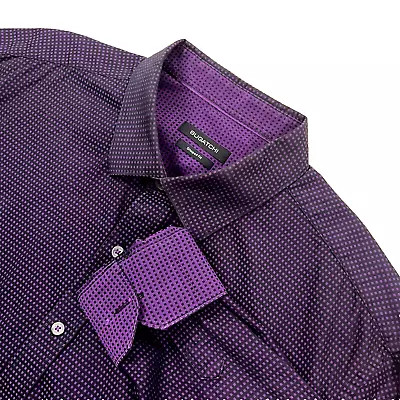 Bugatchi Shaped Fit Shirt Men XXL Purple Long Sleeve Button Polka Dots Flip Cuff • $19.99