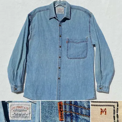 $32.95 • Buy Levi's Vintage 70s Orange Tab Chambray Shirt Men's Size Medium Blue Button Front
