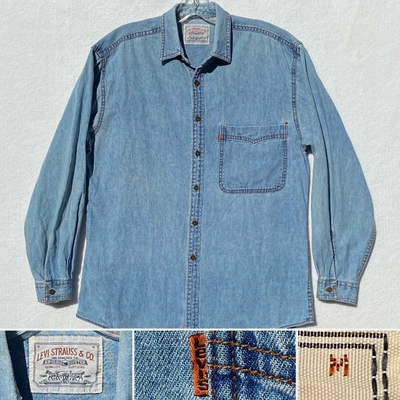 $32.95 • Buy Levi's Vintage 70s Orange Tab Chambray Shirt Men's Size Medium Blue Button Front
