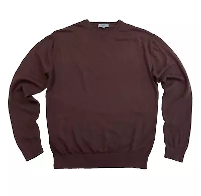 FARHI Men's Wool Blend Long Sleeve Crew Neck Pullover Knit Jumper LARGE Brown • £22.99