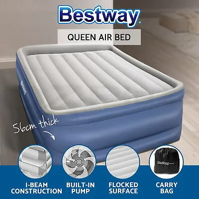 $95.95 • Buy Bestway Air Bed Queen Size Mattress 56cm Premium Inflatable Built-in Pump Beds