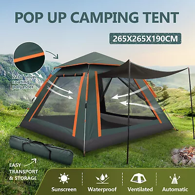 $109.95 • Buy 5 Person Tent Camping Pop Up Family Party Beach Instant Sun Shade Shelter Green