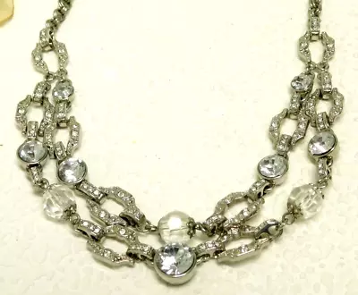 Vintage Avon Crystal Rhinestone Acrylic Bead Art Deco Double Row Necklace 18  • $14.99