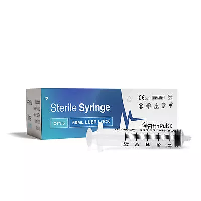 FifthPulse 50ml Syringe With Luer Lock (NO Needle) Sterile - 5-Pack • $12.99