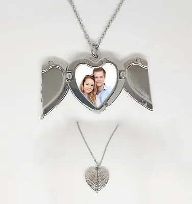 £9.99 • Buy PERSONALISED Necklace Heart Shape Angel Wings Locket Gift With Photo Picture 