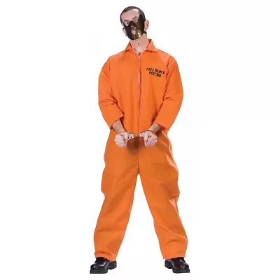 Prisoner Costume Adult Insane Convict Orange Jumpsuit Halloween Fancy Dress • $20.39