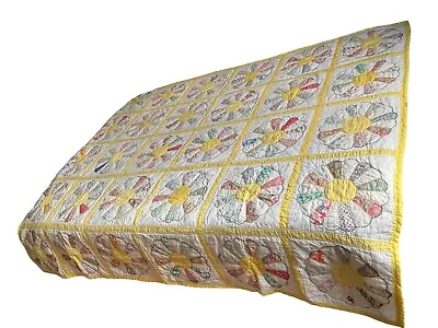 Vintage Mid Century Handmade Patchwork Quilt Dresden Plate Pattern 77  X 64  • $139