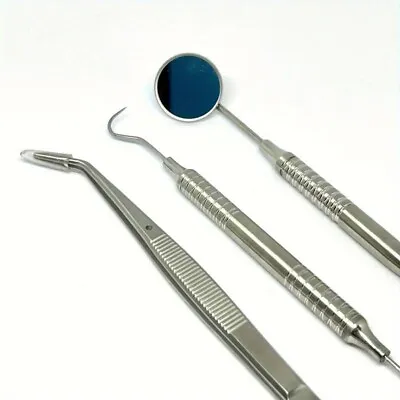 3 Pieces Dental Examination Kit Student Probes Tweezer Dental Mouth Mirror No. 5 • $12.25