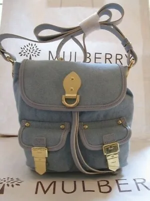 New Mulberry Tillie Small Drawstring Washed Denim Messenger Bag • £499