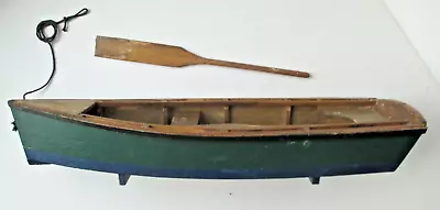 Vintage Wooden Skiff Row Boat Dory Painted Hand Made Model W. Rope And Oars 13” • $29.95