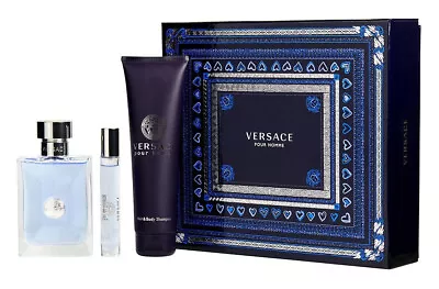 Versace Pour Homme Men 3 Pieces Set 3.4 Oz & 0.33 Oz Edt Spray & 5.0 Oz Shampoo • $65.55