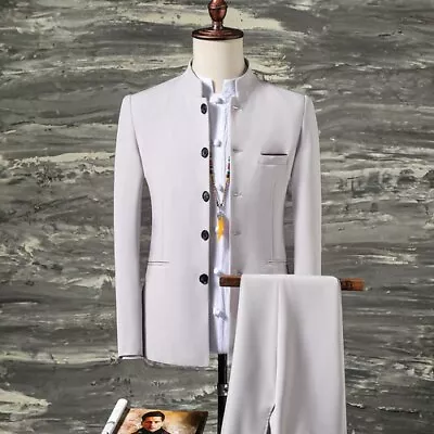 2023 Men 2-piece Stand Collar Suit Coat Trousers Fashion Men's Casual Suit • $93.16