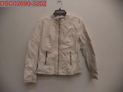 Pre-Owned - Stain & Pilling Ellen Tracy Women's White Faux Leather Jacket Sz L • $25.20
