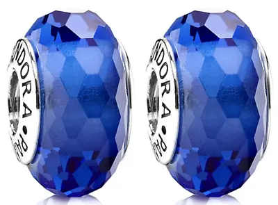 (Pair) PANDORA Blue Fascinating Faceted Murano Glass Bead - 791067 • $49.99