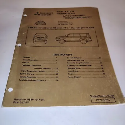 1998 Mitsubishi Montero Sport Air Conditioner AC Service Installation Manual ES • $34.90