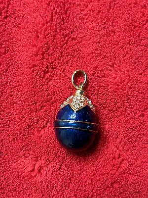 Gold Plated Blue Enamel Faberge Egg Pendant With Rhinestones From Russia • $47.59
