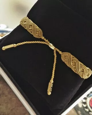 $385 • Buy PANDORA Genuine Khaki Macrame Bracelet W 14ct Gold Ends & Fastener #550711CKH-S1