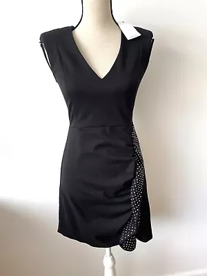 NEW MANGO Black Bodycon Sleeveless Mini Dress Stud Detail Size 8 Nwt Disco Party • $11.35