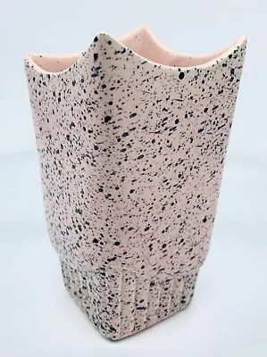 Mid Century Ceramic Vase Pink With Gray Speckles Square • $9.99