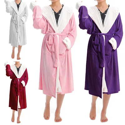 S-XXXL Velour Soft Dressing Gown Luxury Unisex Bathrobe Hooded Robe Nightwear UK • £16.95