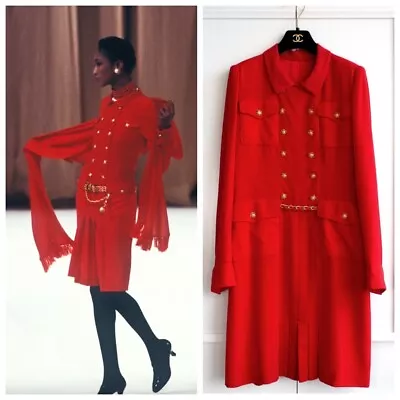 Chanel Vintage Haute Couture Fall/Winter 1988 Red Gold Chain Dress • $4250