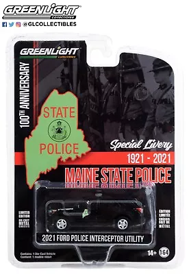 Greenlight 2021 Ford Police Interceptor Utility Maine State Police 100th 1/64 • $6.39