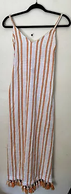 $33.15 • Buy Near New Tigerlily Striped Maxi Dress - Spaghetti Straps - Fringe Hem - Size 8