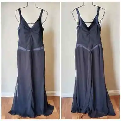 Vera Wang Maids V-Neck Sash Tie Accent Navy Blue Evening Gown Dress Size 10 • $49