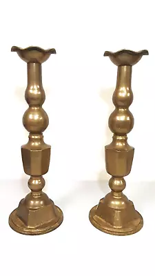 VTG Large Brass Pillar Candle Holders For Church Altar Set Of 2 Tall Chunky Pair • $225