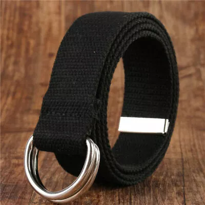 Mens Ladies Belt Canvas D Ring Fabric Webbing Waist Belt Waistband Womens / UK • £3.98