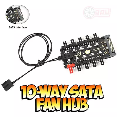 Fan Controller HUB SATA 10 Way Powered Fan Splitter 4 Pin PWM Cooler Speed • £5.95