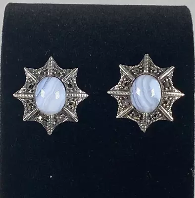 Vintage 925 Sterling Silver Marcasite Earrings With Quartz Stone • $19.99