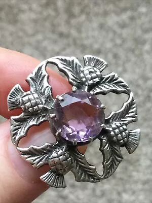 £55 • Buy Vintage Scottish Silver Brooch, John Hart Iona Amethyst, JH & 1970s Hallmark