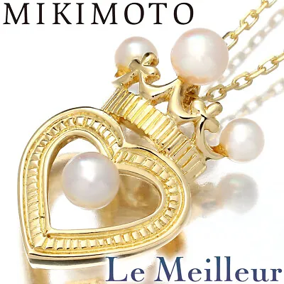 MIKIMOTO Open Heart Motif Crown Akoya Pearl K18YG L:40cm Necklace PreOwned U0119 • $1167.30