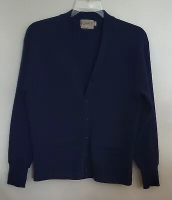 Waldorf Sweater Wool 100% Men Size 46 Large Button Up Cardigan Navy Blue Vintage • $56.69