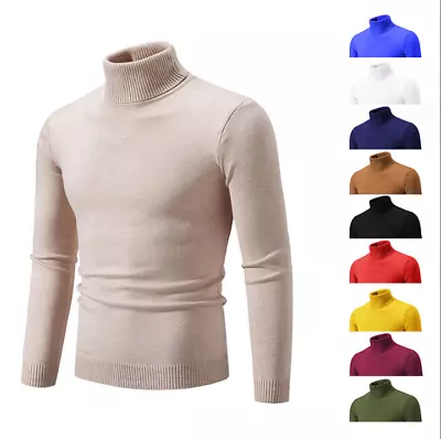 Casual Mens Slim Fit Basic Tops Warm Knitted Thermal Turtleneck Pullover Sweater • $19.98